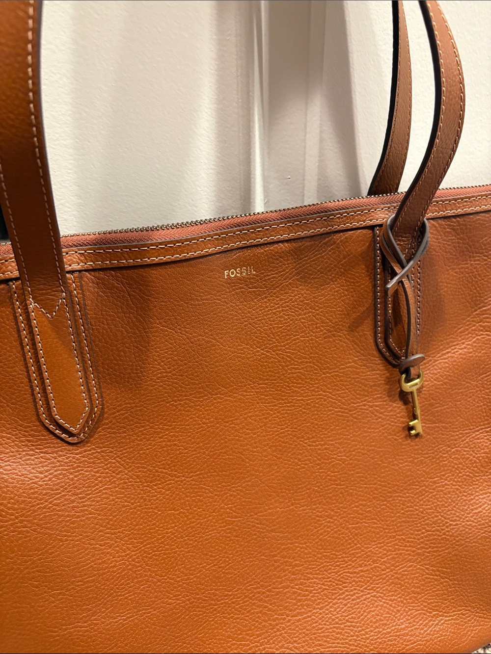 Fossil Leather Tote in Cognac Brown - Picture 2 of 8